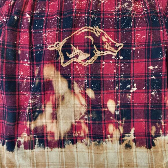 Arkansas Razorbacks Bleached Red Orange Flannel Button-Up Shirt 2XL 50-52 Hogs - Picture 6 of 10